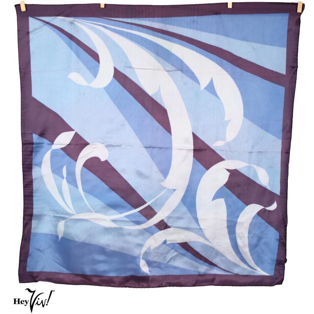 Vintage Scarf 26x26 Blue Abstract Floral All Acetate Hand Printed Japan -Hey Viv